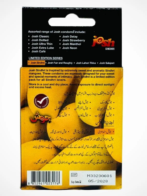 Josh Sindhri Condoms - 12 x 3 Mango Flavor Condoms Pack