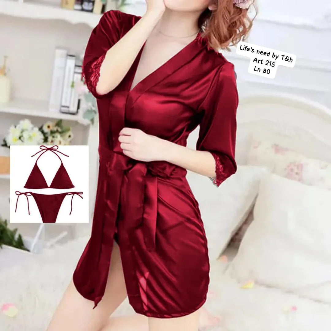 Silk Plain Comfortable And Lightweight Nightwear Set
